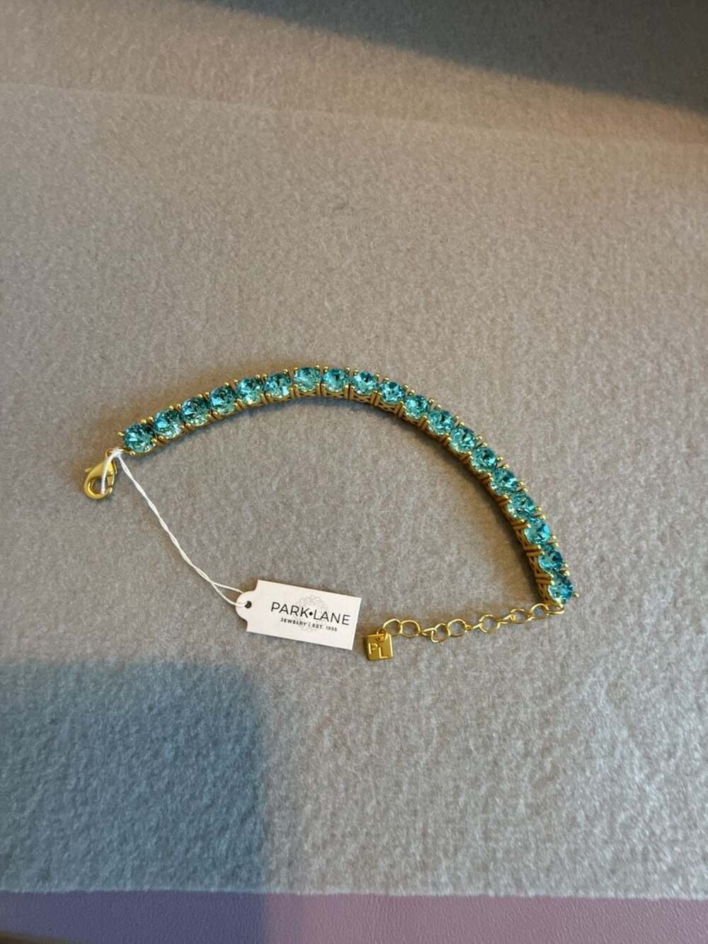 Park Lane Gold Tone Round Cut Teal Crystal Tennis Bracelet